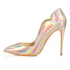 Dress Shoes Gold Red Laser Shiny Leather Wedding Pumps Ladies Stiletto High Heels Female Reflecting Shallow Cut Banquet