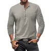 Mens Antique Henley Shirt Long Sleeved T-shirt Button Washed Worn V-neck