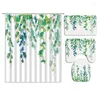 Cortinas de chuveiro 4pcs folhas verdes de primavera com tapetes aquarela planta planta vinha decoração de banheiro em forma de u tapinha de banho de tapete de tapete de tapete de tapete