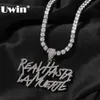 UWIN Cursive Font Real Hasta La Muerte Letters Pendant Necklaces For Men Iced Out Cubic Zircon Charms Fashion Jewelry for Gift240327