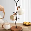 Hooks Simple Tree Shaped Water Cup Storage Holders Home Living Room Dining Table Mug Rack Closet Organizer Wooden Drainage Hang Shelf