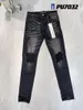 Spodnie damskie Wysokiej jakości fioletowa marka 1: 1 2024 Slim Fashion Jeans Street Black Ripped