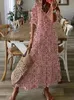 Foridol Casual Hollow Out V Hals Wit Maxi Dress Vintage A-Line losse Embrioderied Floral Print Boheemse Long Sundress 240328