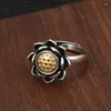 Ringos de cluster retro lotus ouro prata colisão anel para acessórios de detinhos dama tendência S925 jóias femininas ajustáveis