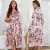 Home Kleding Afdruk Bloem Pyjama's Pakken Vrouwen Kimono Robe jurk satijn v-neck badjobeslingpants set pyjama's pour femme sexy kleren