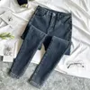 Jeans jeans elastic denim donna magra pancia a vita alta pantaloni coreana sfilata di moda sottile jean grigio grigio femmina