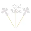 Party Supplies Silver Glitter God Bless and Baptism Cupcake Toppers Cross Picks Christian Decoration 24 PCS