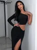 Dulzura lange mouw een schouder maxi -jurk uit een ruchegleute bodycon sexy prom feest elegante avond y2k kleding verjaardag 240327