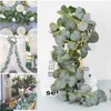 Flores decorativas 76cm Fake Eucalyptus Rattan Plantas Artificiais Vine Vine Green Willow Leaf Silk Wall Garland pendurada para festa de casamento em casa