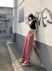 Frauen Jeans Frühling Sommer langes Bein Hosen Frauen hoher Taille koreanischer Stil Lose Plissee Ladies Hosen lässige Modis Frau Pink Hosen