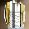 Men's Hoodies Color Line 3D Print Polo Zipper Long Sleeve Shirt For Men Button Down Fashion