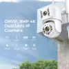 Cameras 8MP 4K IP Camera WiFi PTZ Double Lens Taresproof Surveillance Cameras Tracking Auto Couleur IR Vision nocturne Protection de sécurité CCTV