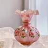 Vasos vaso rosa vaso de vidro pintado à mão Handmades Recipiente elegante Decorações vintage Decorações de casa Ornamentos de casamento Presente de casamento