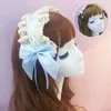 パーティー用品甘いロリータフリルヘッドバンド女性コスプレヘアフープアニメメイド素敵な帽子ボウノットレーストリムアクセサリー