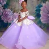 Fille robes formelles pour enfants lavande filles fleures pour mariage appliquée concours de robe fête bal anniversaire princesse robe de princesse