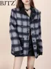 Costumes pour femmes BJTZ Plaid Woolen Blazer Jacket for Women 2024 Spring Autumn Fashion Designer Niche Detinable 2 pièces Blazers Vintage Blazers Coat