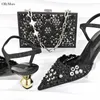 Zapatos de vestir estilo nigeria elegente cristal de mujeres y bolsas set de verano tacones altos para la fiesta de la noche