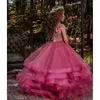 女の子のドレスティアドスカート結婚式のためのピンクの花