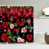 Shower Curtains 3D Red Rose Plants Flowers Bathroom Curtain Love Romance Bath Waterproof Fabric Decor 240X180 With Hooks