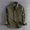 Camisas casuales para hombres de algodón sargento tejido bolsas de manga larga pura blusas de trabajo lavadas