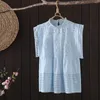 Women's Blouses Bohemian Shirts And Women Tops Summer Korean Fashion Stand Collar Hollow Out Embroidered Cotton