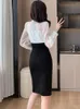 Abiti casual Black Patchwork White Bow Collor Office Dress Dress Autunno inverno Elegat BodyCon Formale 2024 Borea Vintage Evening