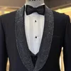 Men's Suits Black Sequined Mens 3 Pieces Set Wedding Tuxedos Shawl Lapel Ceremony Groom Wear Party Birthday Blazer Pants For Male