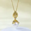 Chains Small And Versatile S925 Silver Plated French Romantic Gold Leaf 12mm Pearl Pendant Middle Ages Necklace For Women