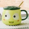 Mugs 380ml Big Eyes Frog Shape Ceramic Cup Mark Cartoon Super Cute Little Animal Children Milk Breakfast Coffee With Cover Spoon
