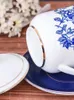 Mugs Ceramic Cup Blue and White Lid Plate Set Conference Room Tea Sales Gold Border Bone Porcelain