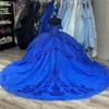 Królewska Niebieska Księżniczka Quinceanera Sukienki Współziartowa suknia balowa z barem na ramionach cekiny Vestido de Quinceanera Backless 15 Sukienka maskarady