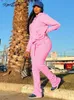 Kontturi Fall Outfits Tracksuit Two 2 Piece Set For Women Long Sleeve Black Hoodies Casual Pink Solid Flare Pants Matching Sets 240325