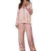 Hemkläder Kvinnor Sleepwear Pyjamas Suit 2st kläder rosa randiga pyjamas Set Long Sleeve Top Pants Outfit Rayon Loungewear Nightwear