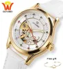 Automatic Watch Women Ouyawei Gold Skeleton Automatic Mechanical Watch For Women Ladies Leather Transparent Brand Wrist Watches Y11006862