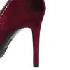 Chaussures habillées femmes 10 cm talons hauts pointues à orteil de la mode peu profonde Vin en velours rouge