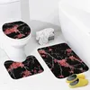 Mats de baño Pink Red Cherry Blossom Flowers on Black Coral Velvet suave 3 piezas Alfombra absorbente de baño sin deslizamiento Set en forma de U