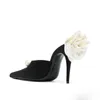 Flower/Pearl/Rhinestone White Womens Slippers Pointed Thin High Heels Wedding Banquet Sexy High Heels Size 34-45 240321