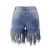 Sommerfrauen Langer Quaste Denim Shorts Mode High Stretch Skinny Jeans Shorts Street Hipster Kleidung S-2xl 240329