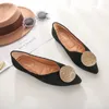 Casual schoenen rond metalen gesp breien flats vrouw comfortabele ballerina slip op puntige teen loafers stretch wevende vrouwen plus maat 40-43