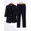 Calças de duas peças femininas Primavera 2024 Moda de manga Moda Moda Black Work Uniformes Office Lady Formal Wear Manager