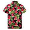 Chemises décontractées pour hommes pastèques tropèmes graphiques Hawaiian Mens Shirt Street Sleeves courtes 3D Fruits imprimés bouton de vêtements pour hommes Blouse