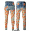 High Quality Am Slim Fit Designer Jeans with Five Pointed Star Patchwork Trendy High Craftsmanship Elastic and Street