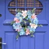 Fleurs décoratives Hortensia Couronnes pour porte d'entrée Couronnes de printemps 12 pouces Blue Blanc Rose Artificiel Summer Farmhouse Floral Floral