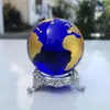 Decoratieve beeldjes 6cm Crystal Earth Ball met basisglazen bol bol feng shui ambachten thuisbureau decoratie ornamenten creatieve geschenken