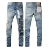 Calça feminina marca roxa de alta qualidade jeans 1: 1 2024 Tide Moda Slim Street Letra impressa azul