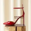 Klänningskor Koncise Red Bridal V Style Point Toe Patent Leather Ankle Strap Stiletto Pumpar Plus Size 12 Cm Women Evening Heel