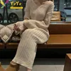 Casual Dresses Elegant Knitted V-neck Long Sleeve Pencil Ankle Dress Fashion Loose Elastic Women Leggings Sweater