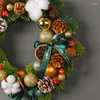 Decorative Flowers Artificial Christmas Wreath Pine Cone Tree Needle Ornament Pendant