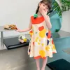 Fashion élégante harajuku slim fit des vêtements pour enfants lâches décontractées tout match de soleil o coude imprimé sans manches robe princesse 240329