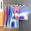 Werkjurken miyake premium geleidelijke kleur veranderende ronde nek maïs korrel geplooide zomer slanke fit korte mouw t-shirt set rok